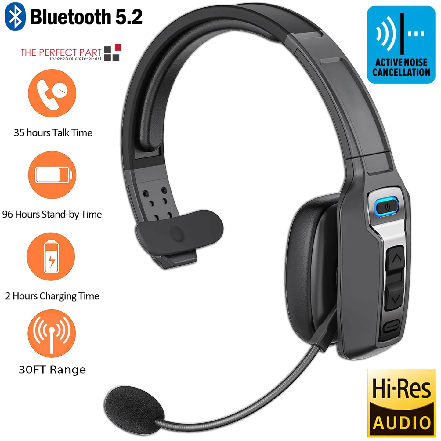 Trucker Bluetooth 5.2 Wireless Headset With Noise Cancelling Mic