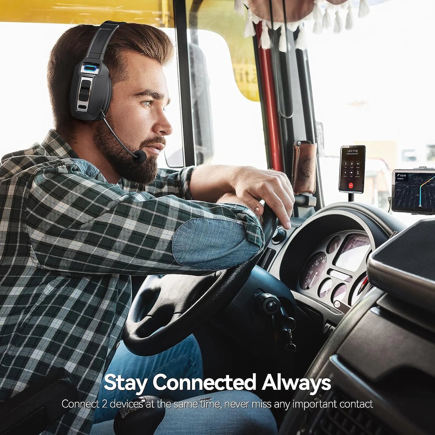 Trucker Bluetooth 5.2 Wireless Headset With Noise Cancelling Mic