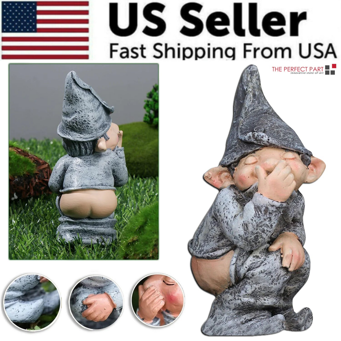 Pooping Naughty Gnome Miniature Statue Garden Ornament