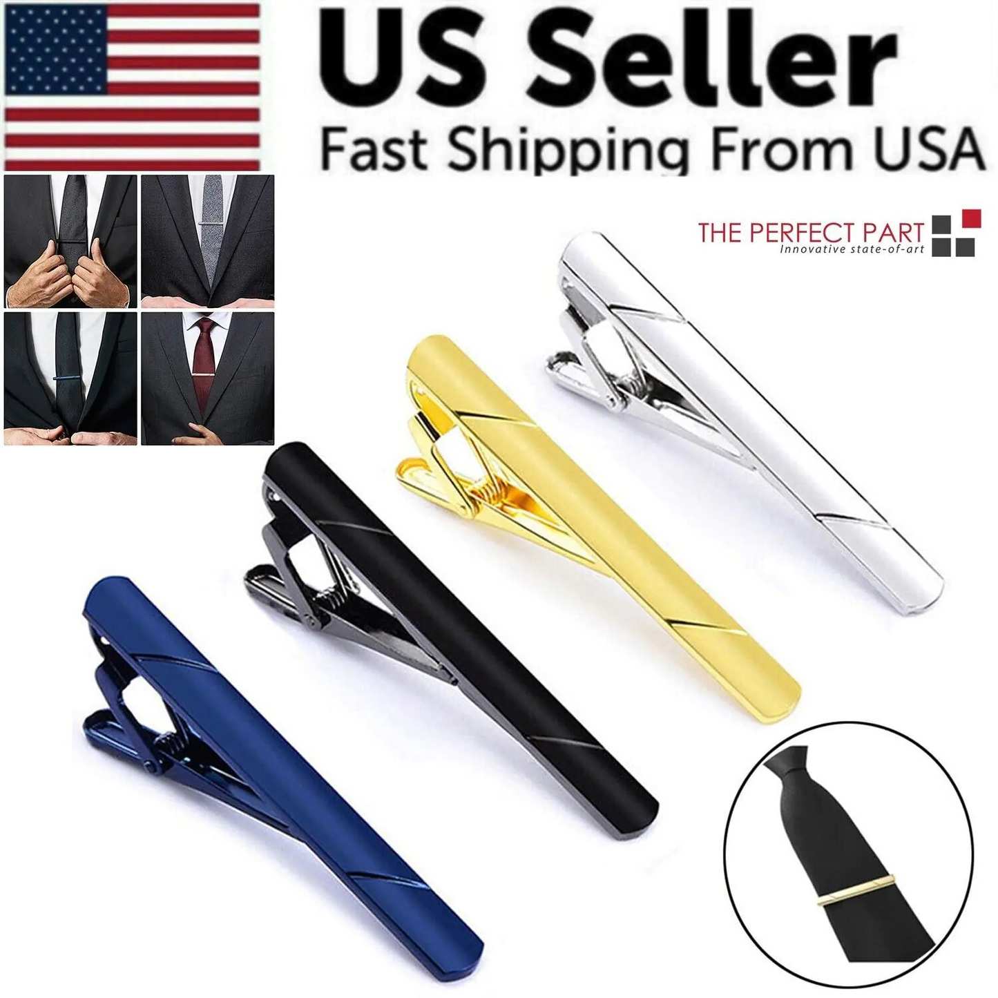 4PCS Mens Stainless Steel Tie Clip Necktie Bar Clasp Clamp Pin